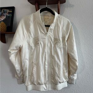 Ivory Bomber Jacket with Embroidered Details